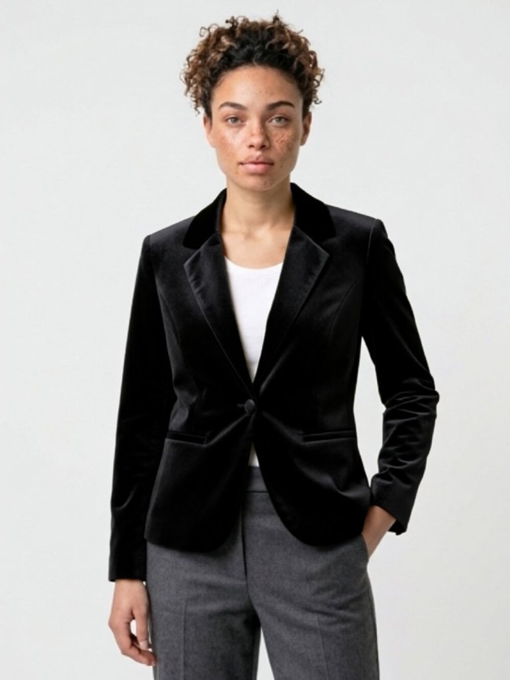 Mossimo Black Velvet Blazer Stretch Midnight Minimalist Glamoratti NWOT S